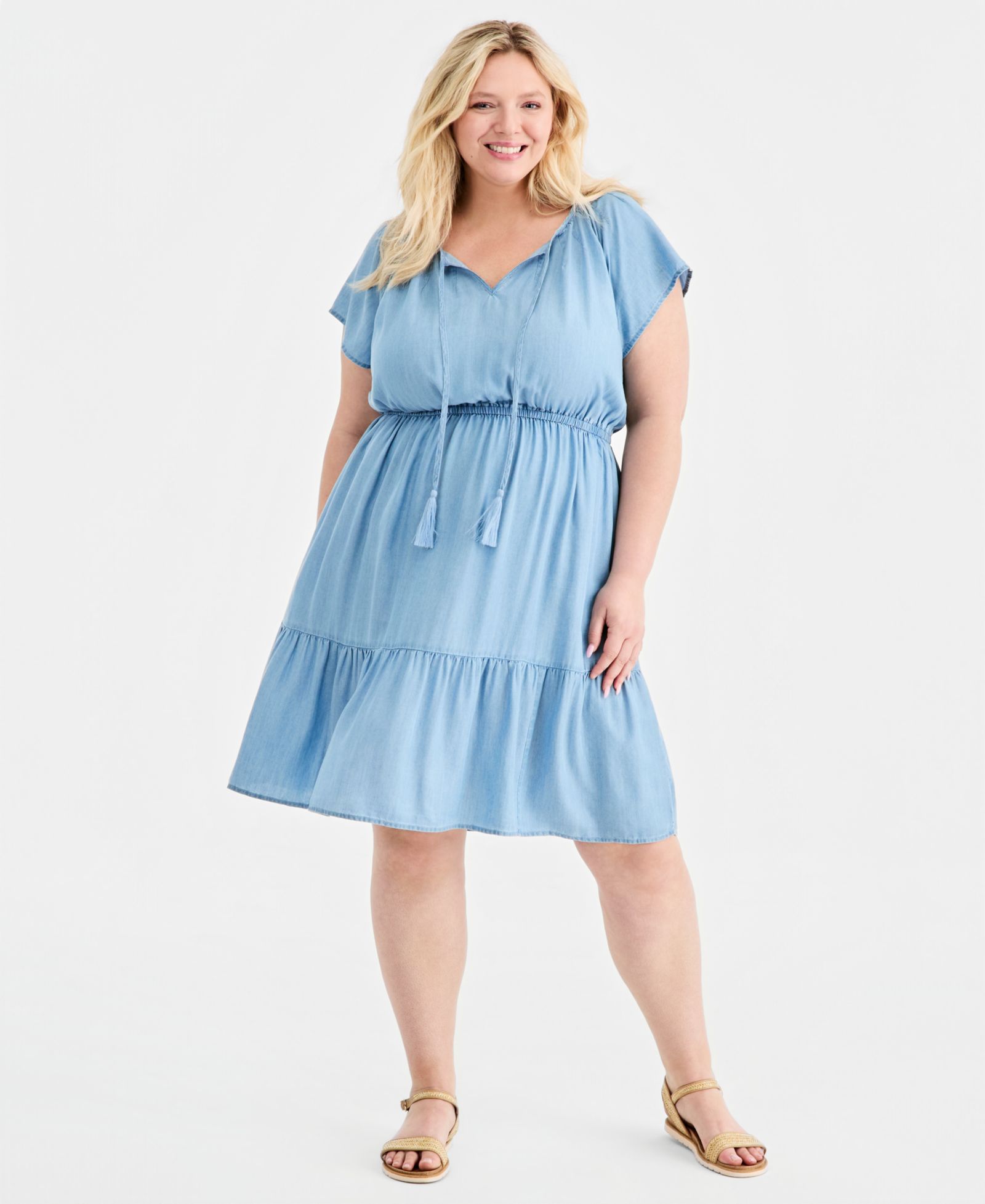 Style & Co Plus Size Chambray Tiered Midi Dress, Macy's Exclusive