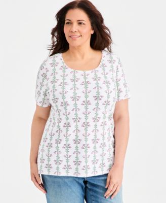 Style & Co Plus Size Printed Short-Sleeve Scoop-Neck Top, Macy's Exclusive