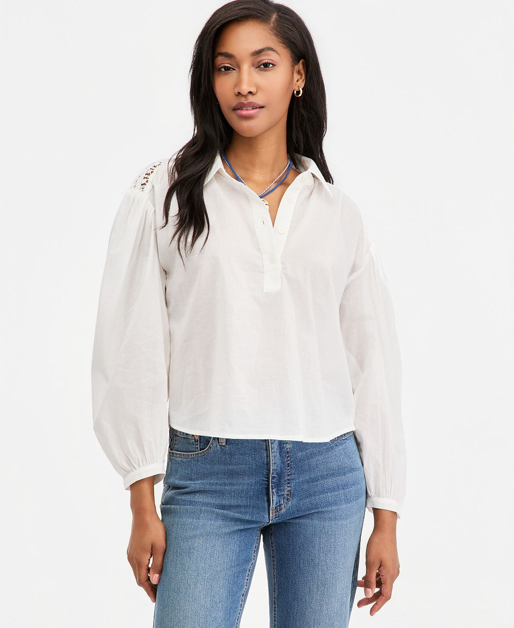 On 34th Женский Cotton Crochet Yoke Popover Top, Macy's Exclusive