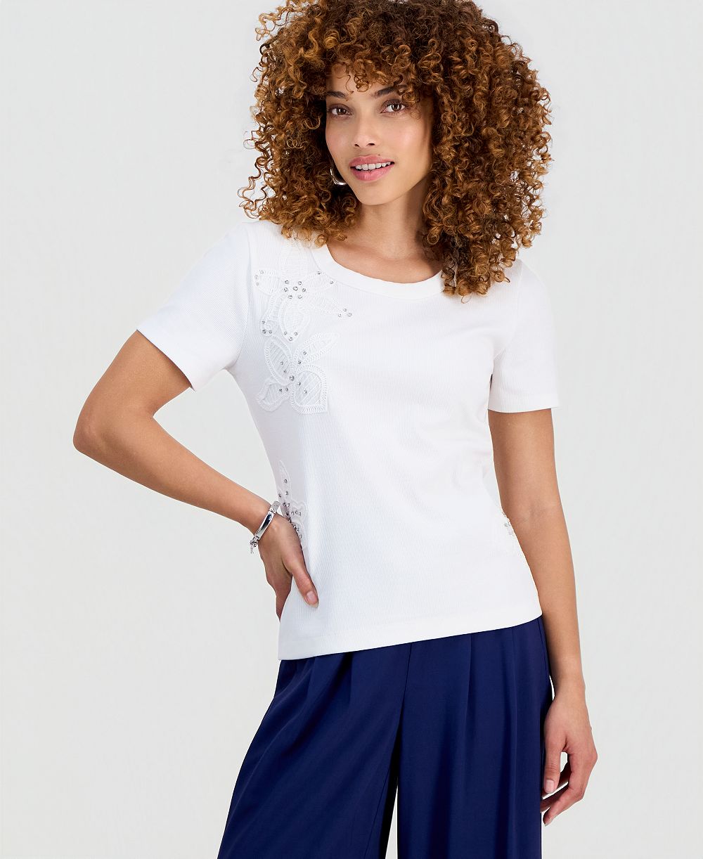 I.N.C. International Concepts Petite Crochet Embellished Top, Macy's Exclusive