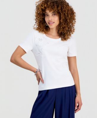I.N.C. International Concepts Petite Crochet Embellished Top, Macy's Exclusive