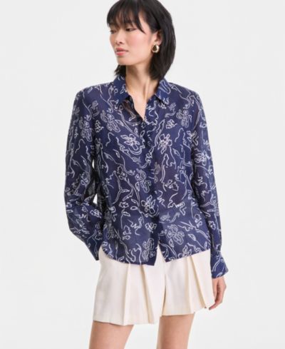 Женская рубашка I.N.C. International Concepts с длинным рукавом и принтом из рами, эксклюзив Macy's