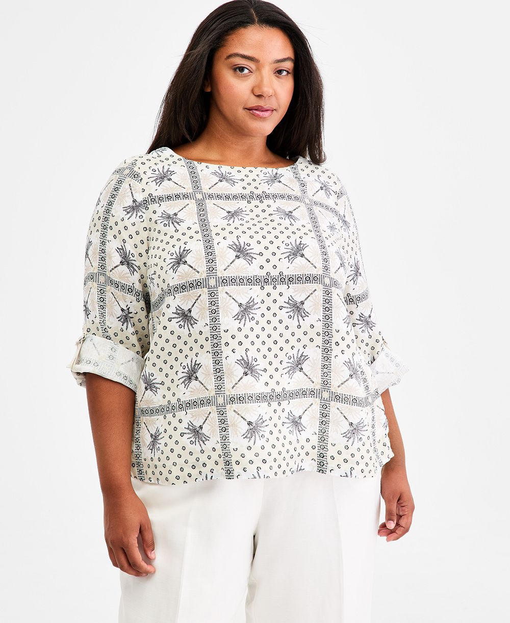 Топ Plus Size из 100% льна Charter Club с кольцом D-ring