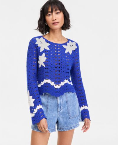 On 34th Women's 3D Flower Crochet Sweater, Macy's Exclusive