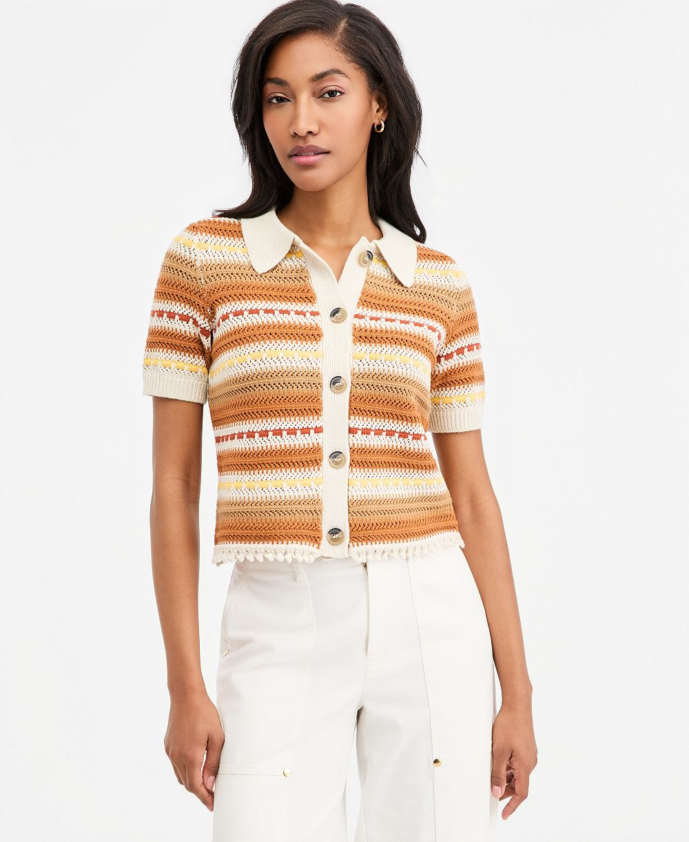 Женский кардиган On 34th Textured Stripe Short-Sleeve Collared