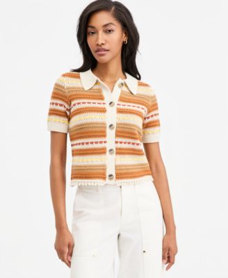 Женский кардиган On 34th Textured Stripe Short-Sleeve Collared