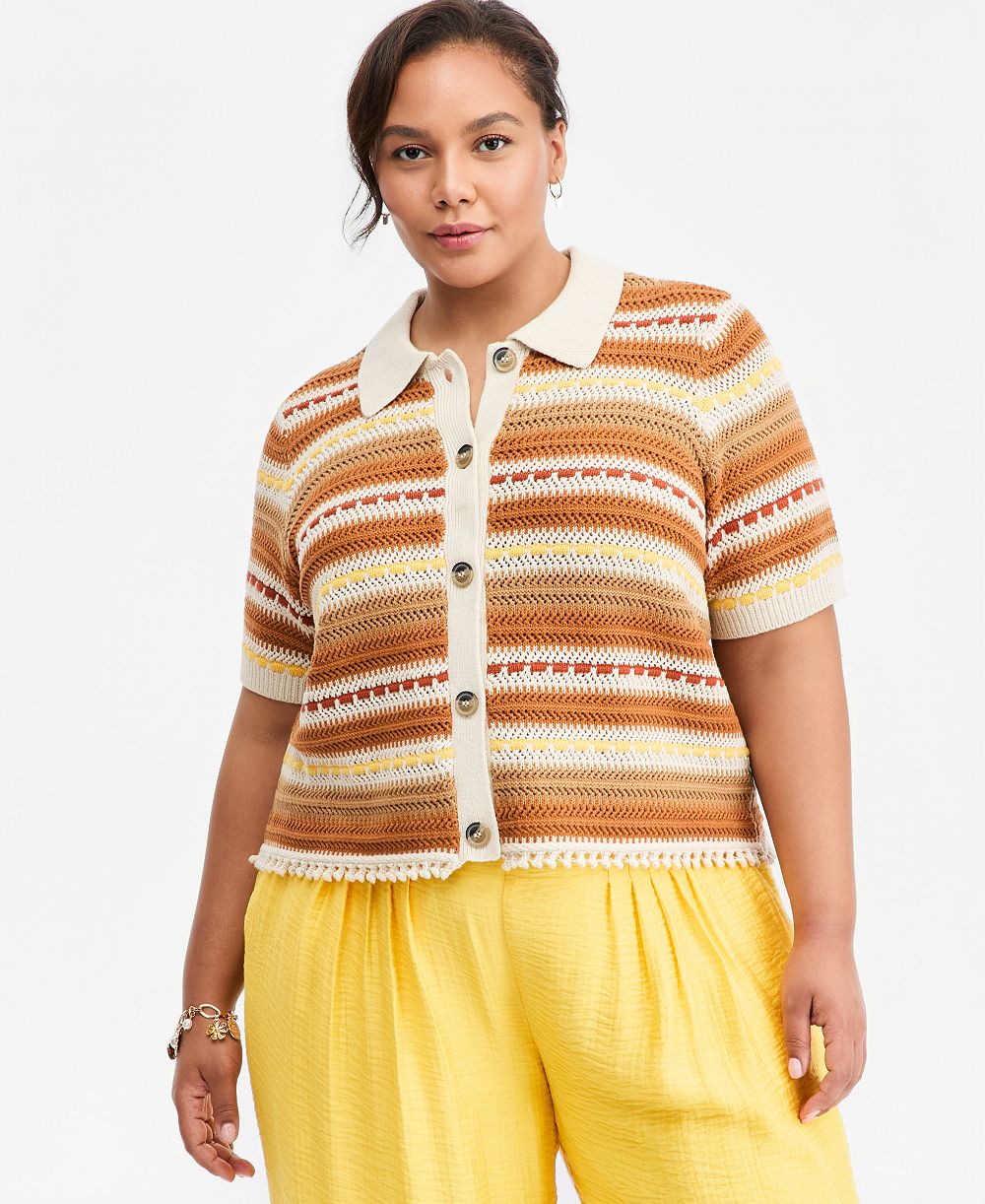 Кардиган On 34th Trendy Plus Size Textured Stripe Collared