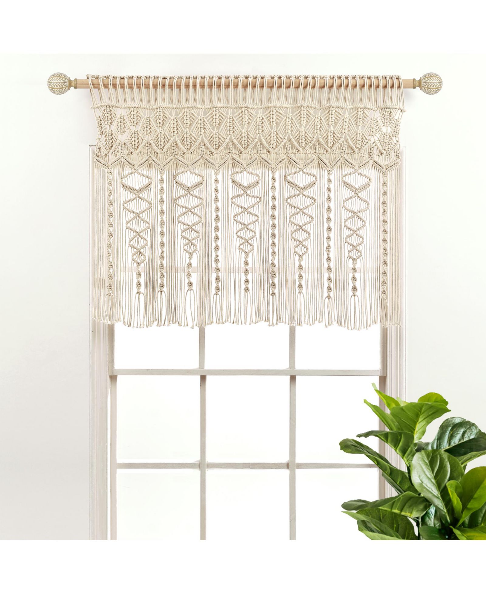 Lush Decor Boho Macrame Textured Cotton Valance Curtain  Macrame Valances For Windows, Boho Kitchen Curtains, Boho Wall Decor