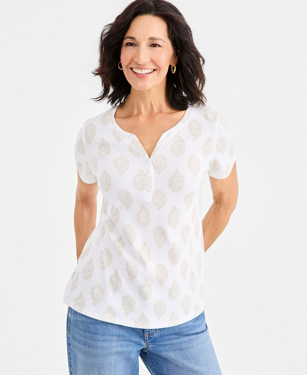 Женский топ Style & Co Printed Short-Sleeve Henley