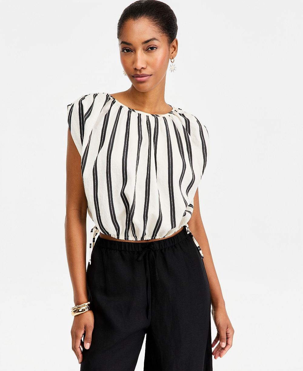 On 34th Women's Emma Striped Side-Tie Crop Bubble Top, Macy's Exclusive