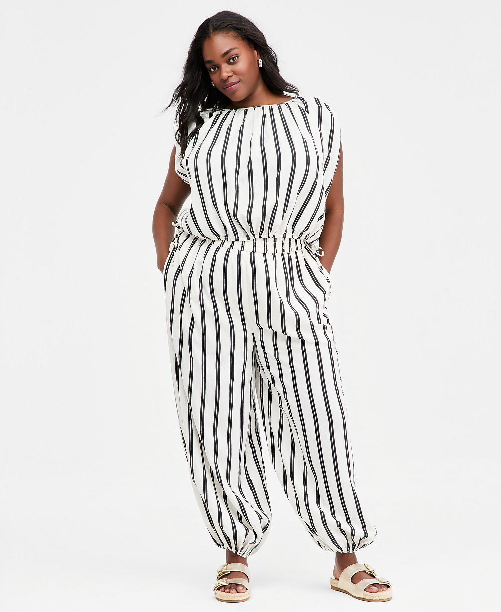 On 34th Брюки с полосатым рисунком и расклешенными штанинами Plus Size Emma