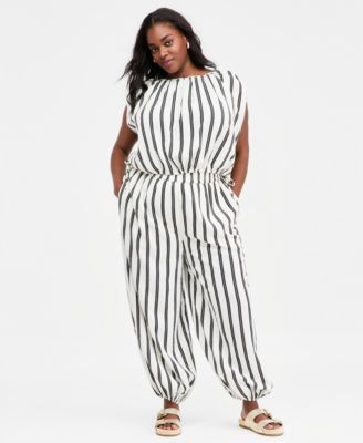 On 34th Trendy Plus Size Emma Striped Balloon-Leg Pants, Macy's Exclusive