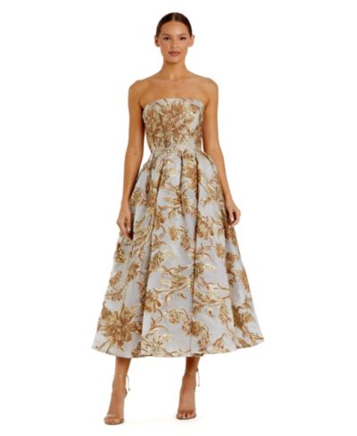 Mac Duggal Petite Strapless Brocade Midi Dress with Pockets