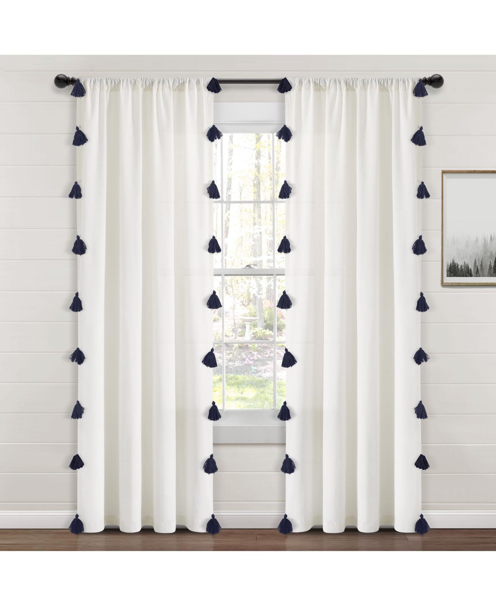 Lush Decor Boho Faux Linen Texture Tassel Window Curtain Panel Single 52"W x 84"L  Curtains For Bedroom - Living Room Curtains