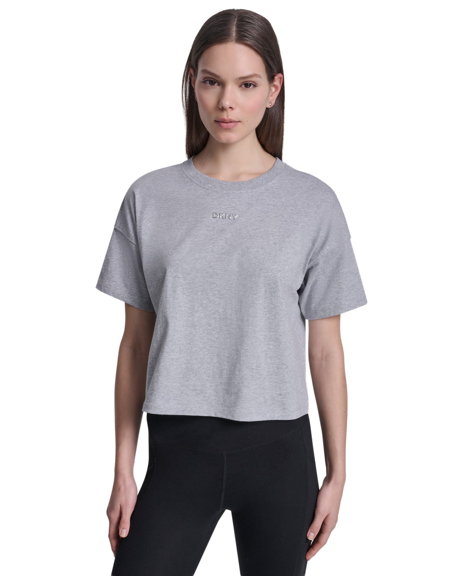 DKNY Sport Women's Metallic Bubble Logo Drop Shoulder Pull-On T-Shirt