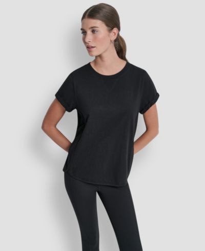 DKNY Sport Women's Crew Neck Roll-Sleeve Top