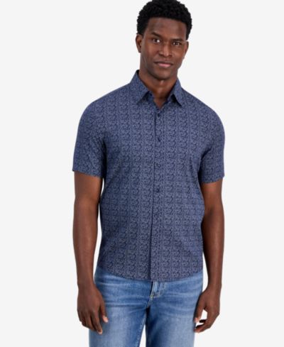 Michael Kors Мужская рубашка с коротким рукавом Perfect Leaf Button-Up Shirt