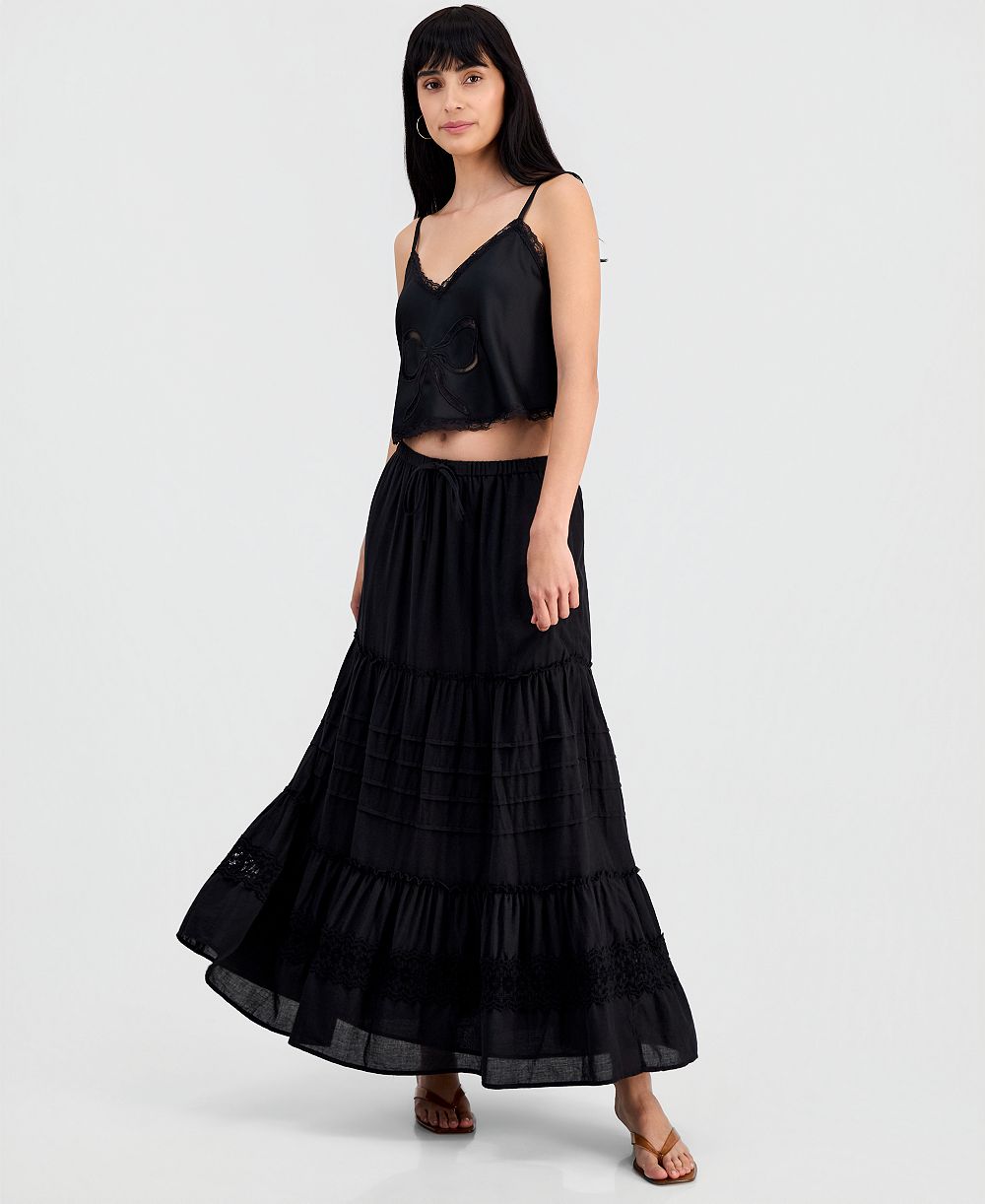 Макси-юбка And Now This Juniors' Cotton Tiered Tie-Waist