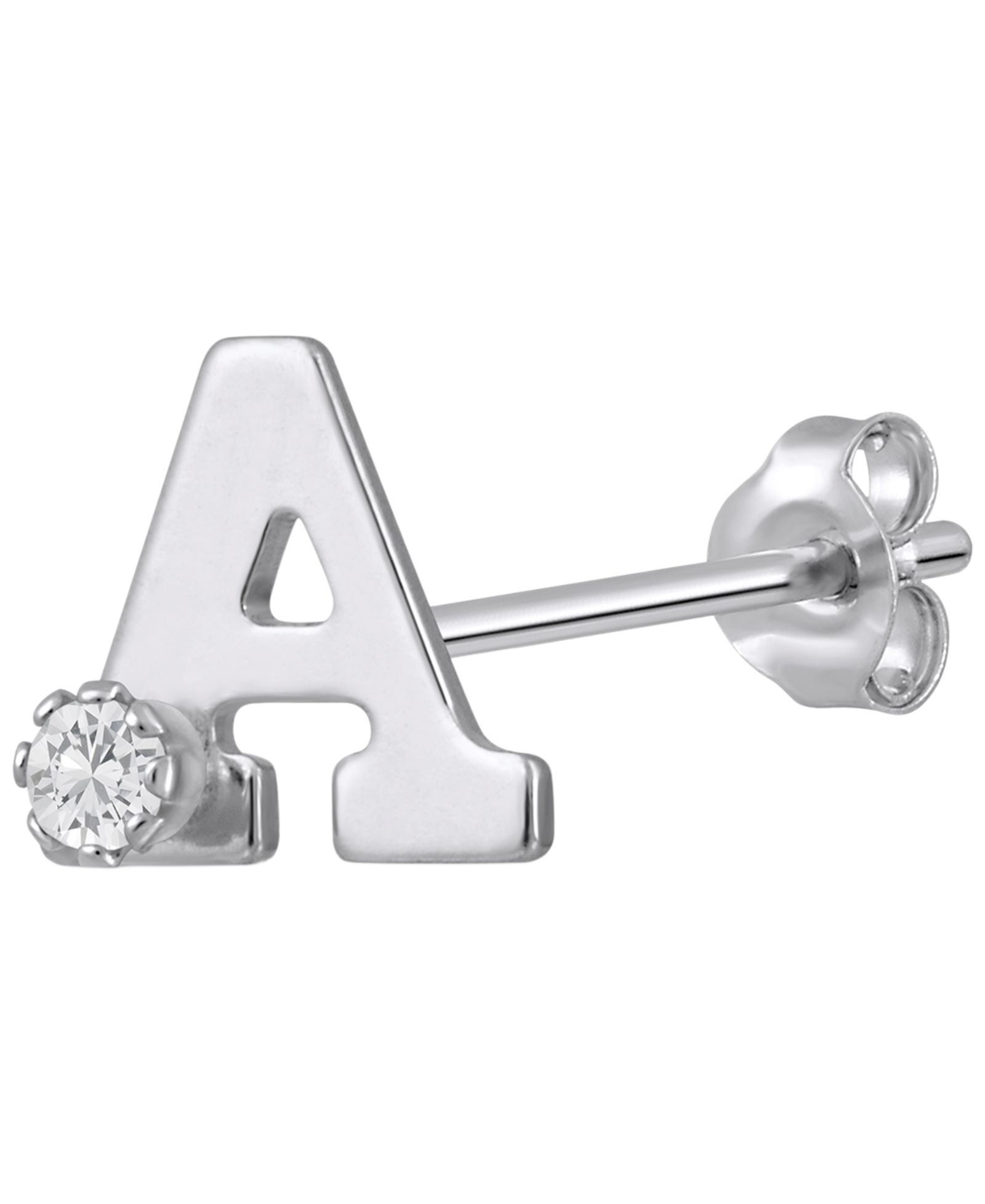White Topaz Accent Initial Single Stud Earring in 14K Gold (Also Available in 14k White Gold)