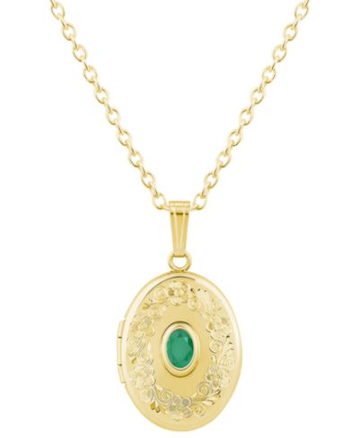 Macy's Created Sapphire (5/8 ct. t.w.) Locket Pendant Necklace in 14k Yellow Gold-Plated Sterling Silver (Also Available in Multi-Stones)