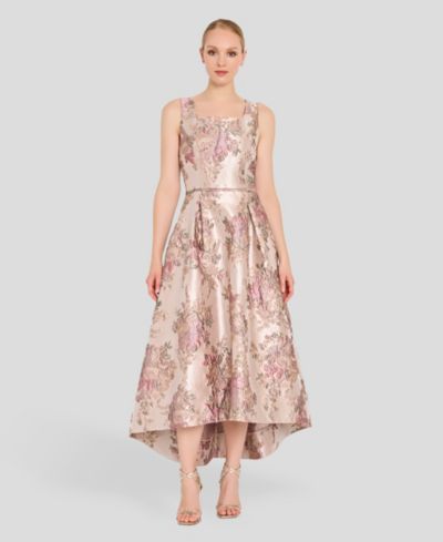 Tahari ASL Women's Metallic Jacquard High-Low Square Neck Dress