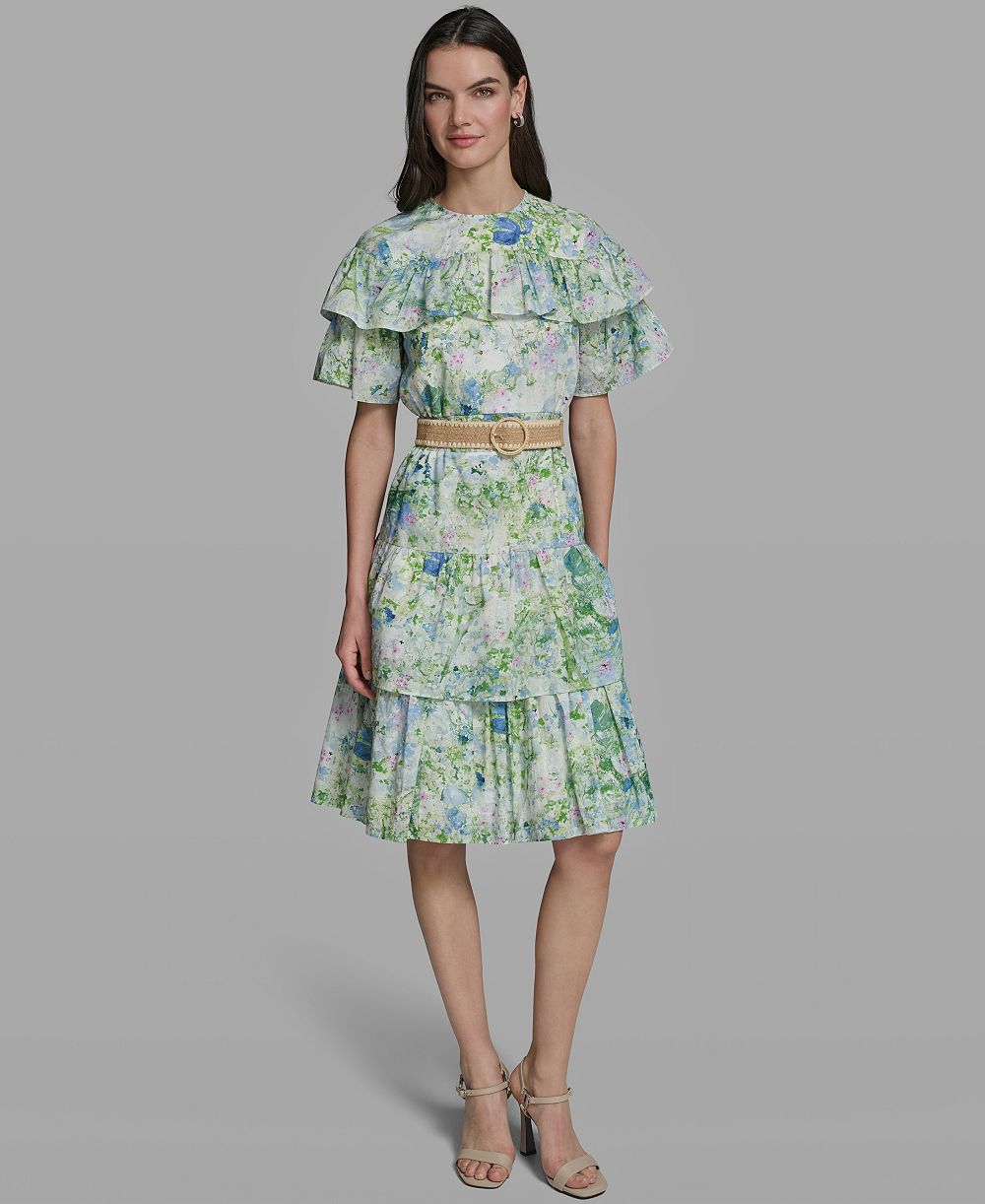 KARL LAGERFELD PARIS Women's Short-Sleeve Crewneck Printed Dress