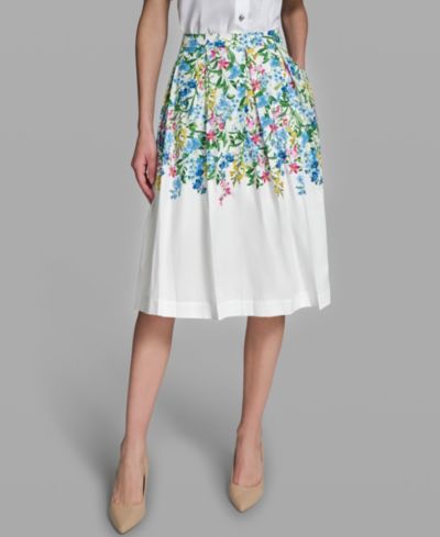 KARL LAGERFELD PARIS Women's Pleated Placed Printed Skirt