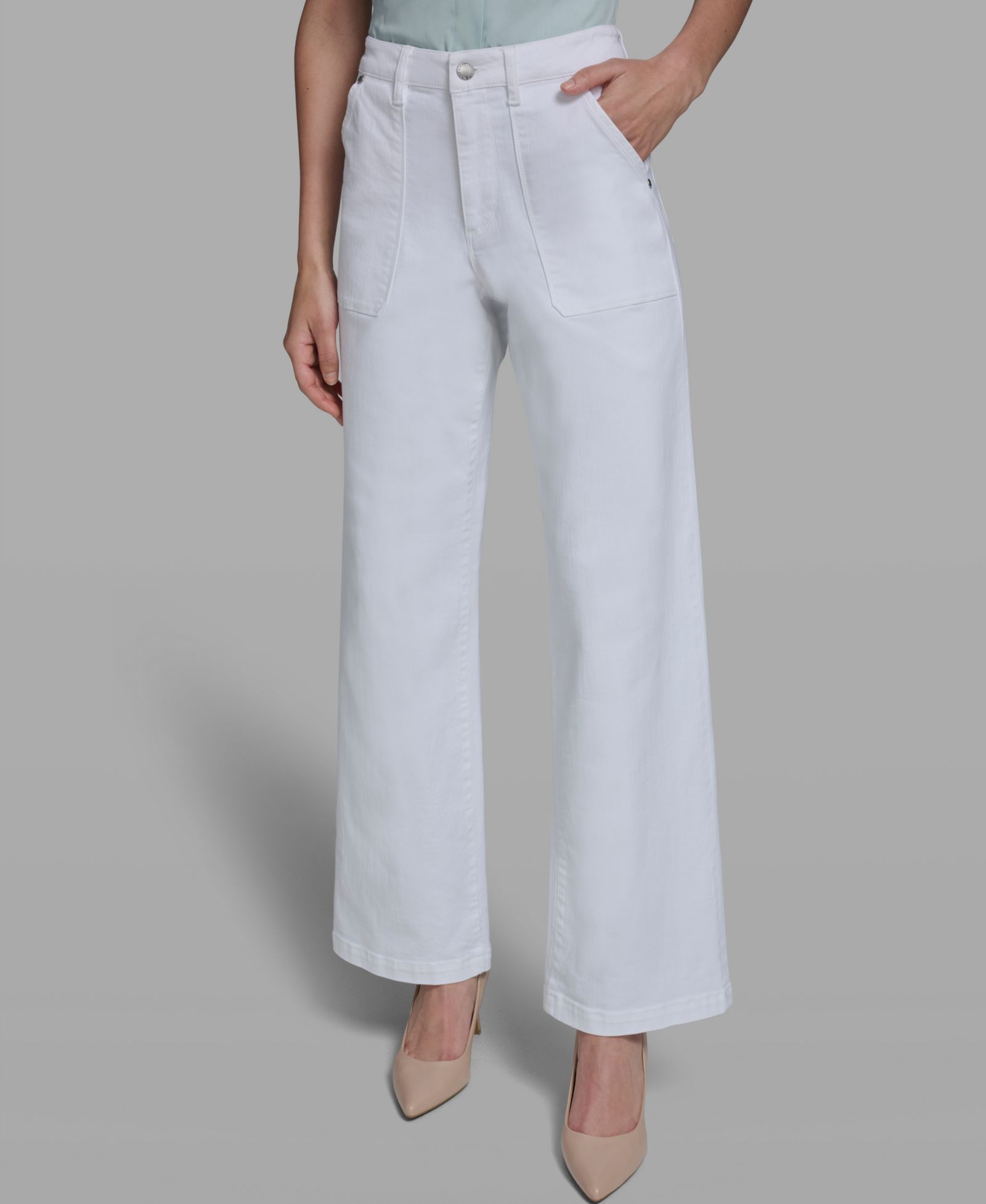 KARL LAGERFELD PARIS Women's Wide-Leg Mid-Rise Front Pocket Jeans