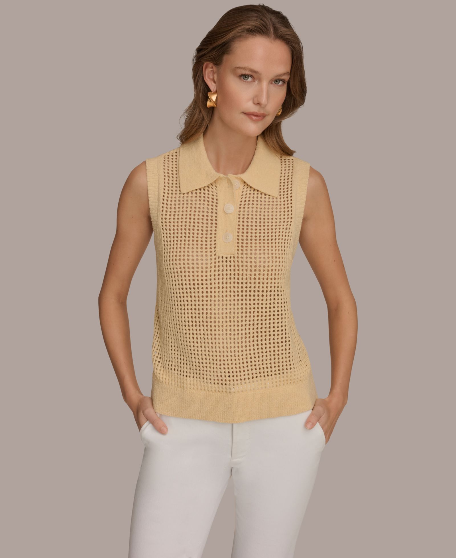 Женский трикотажный поло-свитер Donna Karan Weekend Sleeveless