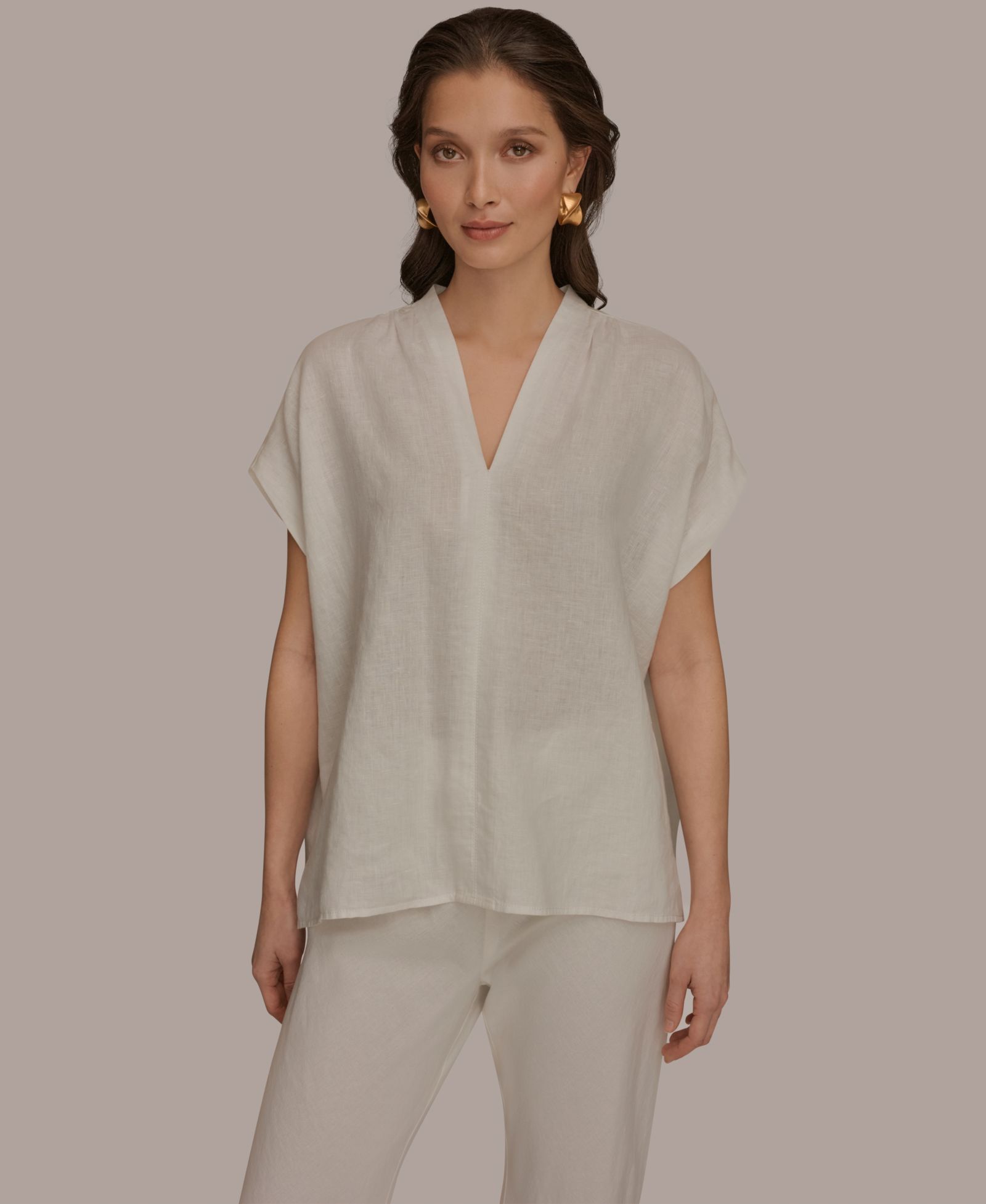 Donna Karan Weekend Женский льняной топ с V-образным вырезом