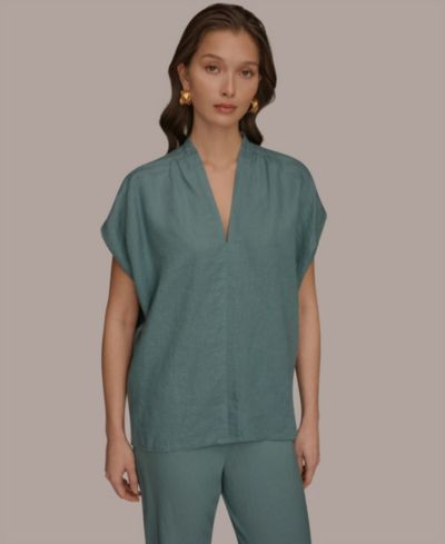 Donna Karan Weekend Женский льняной топ с V-образным вырезом