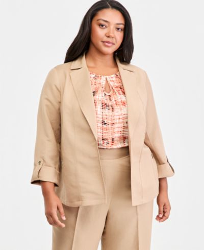 Kasper Plus Size льняной блейзер с открытым передом и рукавами с манжетами