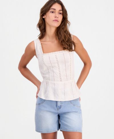 And Now This Women's Embroidered Linen Peplum-Hem Top, Macy's Exclusive