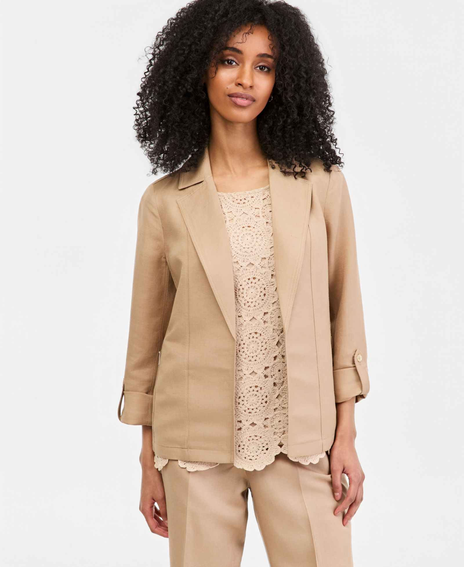 Женский блейзер Kasper Linen Blend Open-Front Cuffed