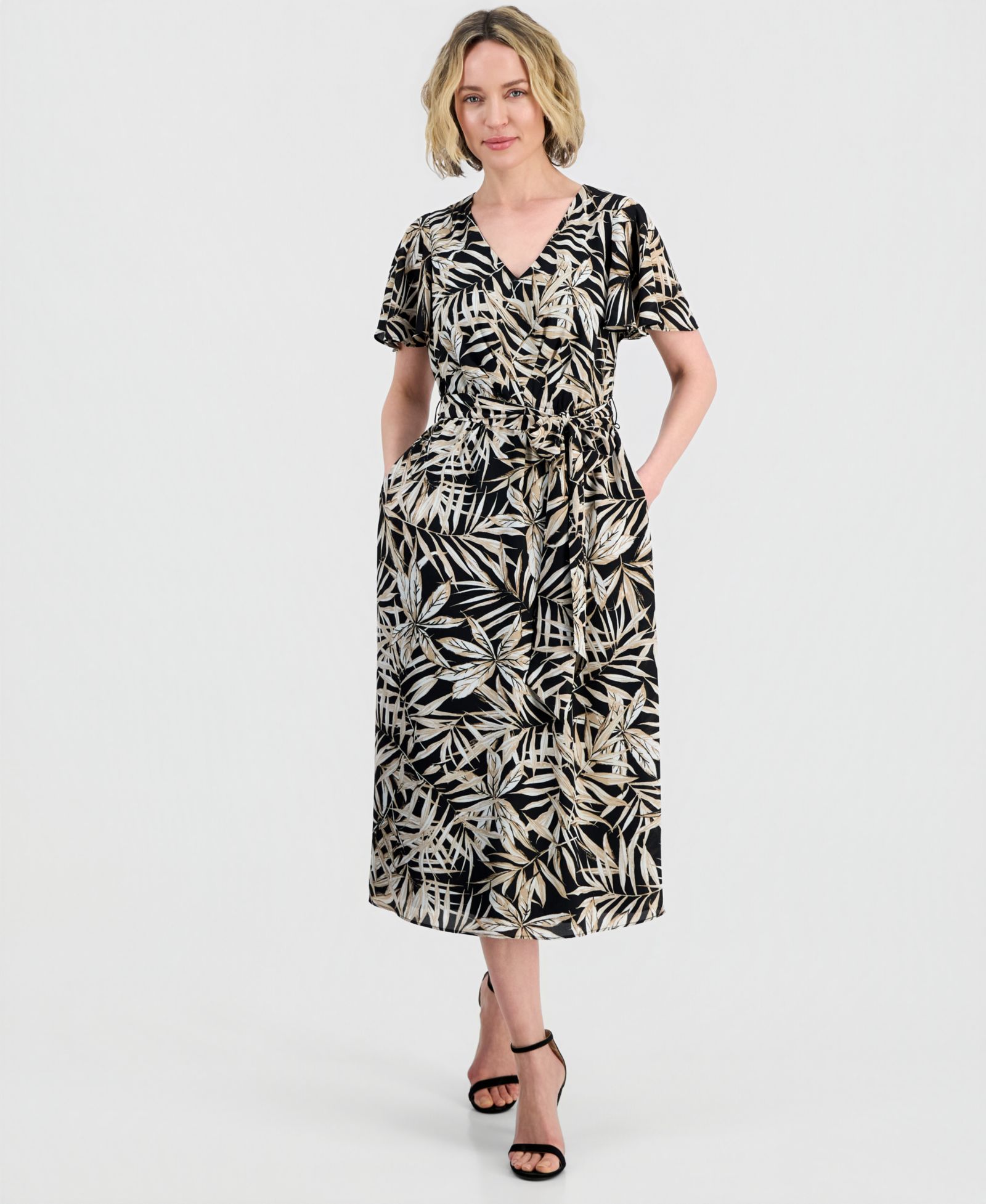 Kasper Women's V-Neck Flutter-Sleeve Midi Dress