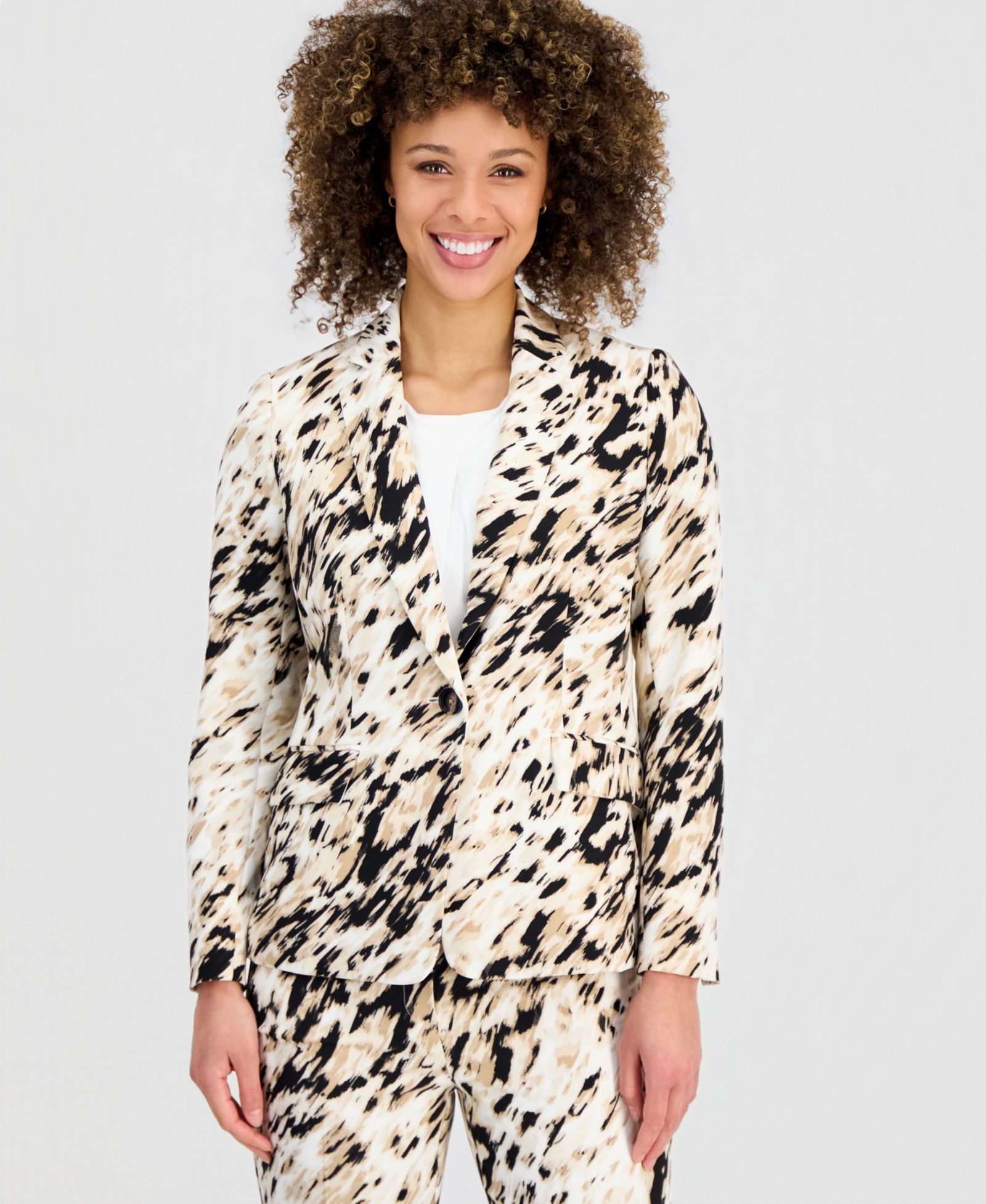 Женский блейзер Kasper Animal-Print One-Button