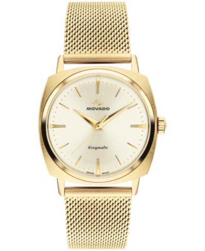 Мужские часы Movado Kingmatic Swiss Automatic Ionic Plated Light Yellow Gold Steel 35mm