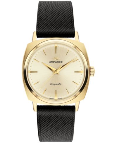 Мужские швейцарские автоматические часы Movado Kingmatic, черная кожа, 35mm