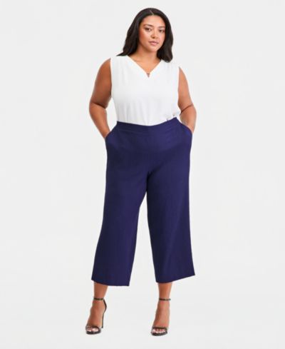 Anne Klein Essentials Plus Size Pull-On Crop Straight-Leg Pants