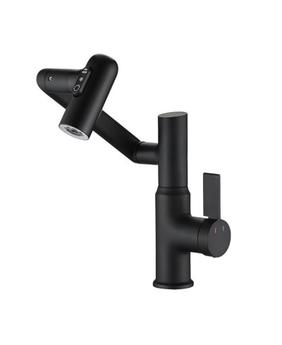 RAINSKEN Rotatable Bathroom Faucet with Temperature Display in Fahrenheit (Batteries-Free), 3 Water Outlet Modes - Black