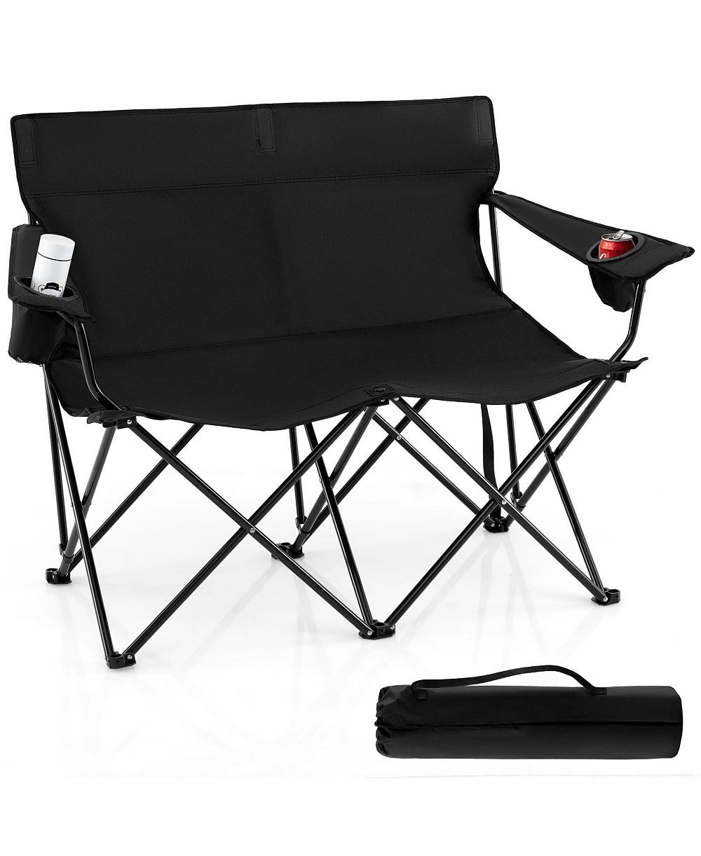 Mecale Camping Loveseat Chair for 2 with Cup Holders, Folding Outdoor Seat