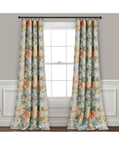 Lush Decor Sydney Light Filtering Window Curtain Panels, Pair, 52" W x 95" L, Blue & Green Drapes - Floral Curtains for Bedroom