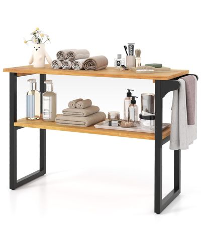 Полка для ванной Volenca 2-Tier Solid Teak Wood с держателем для полотенец