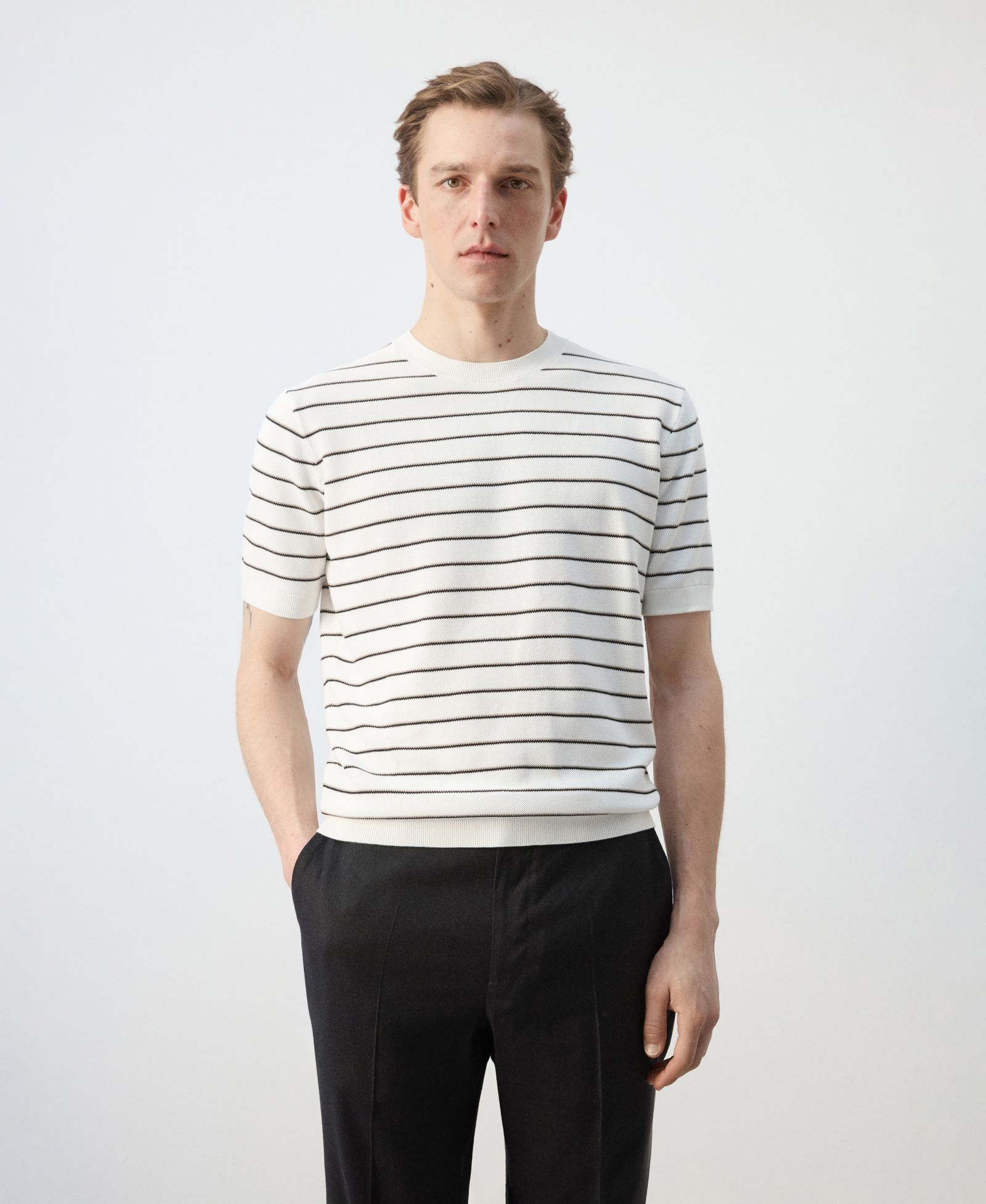 Mango Men's Striped Knit Cotton T-Shirt