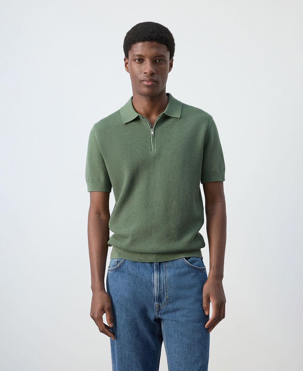 Mango Men's Zipper Knitted Polo Shirt