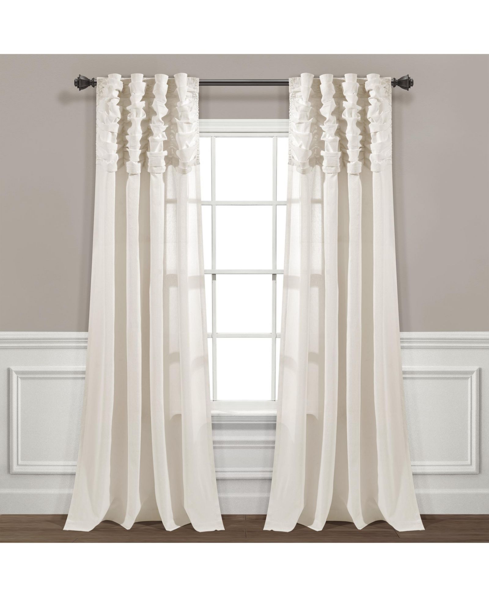 Lush Decor Ruched Waterfall Linen Textured Window Curtain Panel Single - Curtains for Bedroom - Living Room Curtains