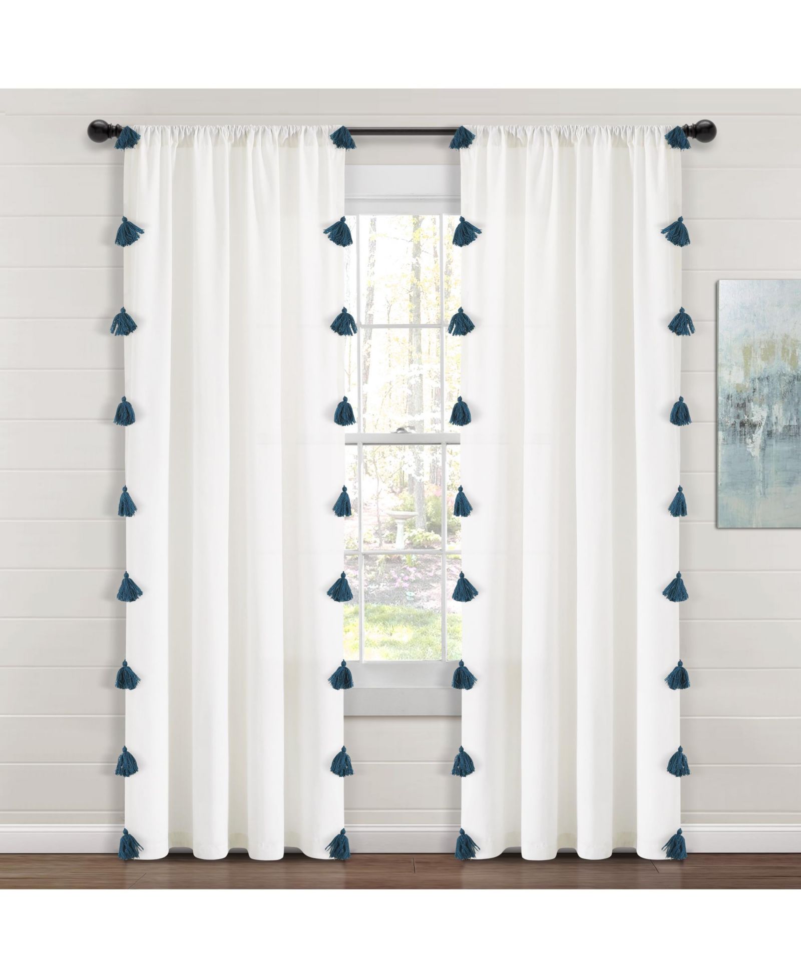 Lush Decor Boho Faux Linen Texture Tassel Window Curtain Panel Single 52"W x 84"L Curtains For Bedroom