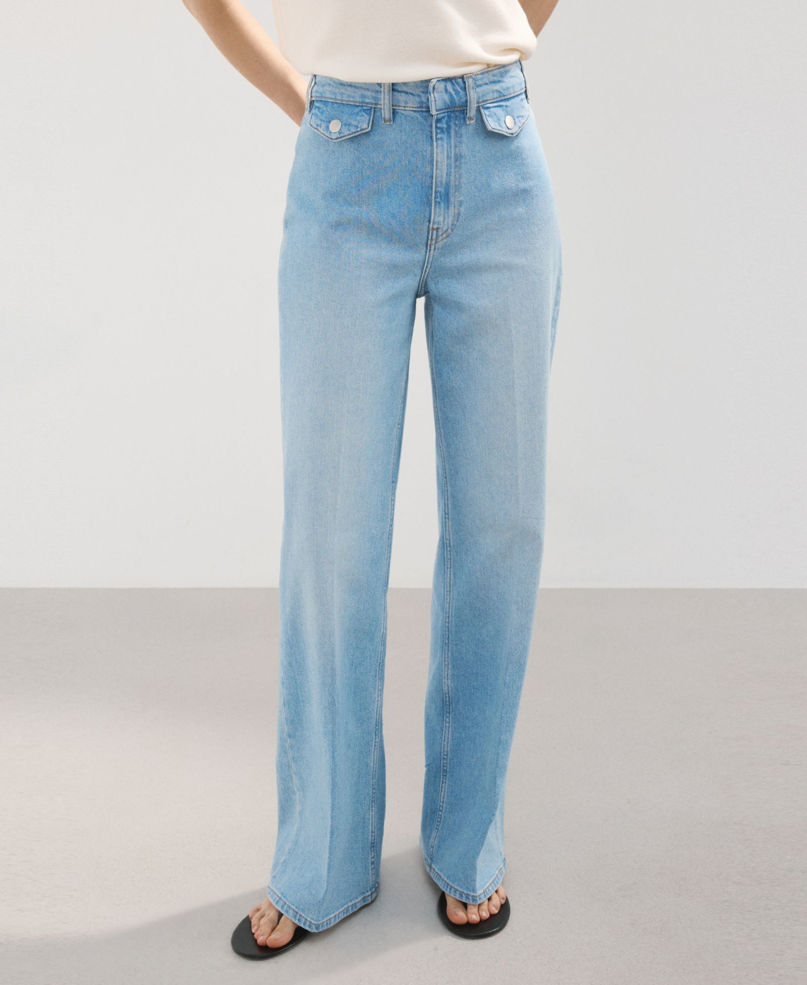 Mango Women's Pockets Wide-Leg Mid-Rise Jeans