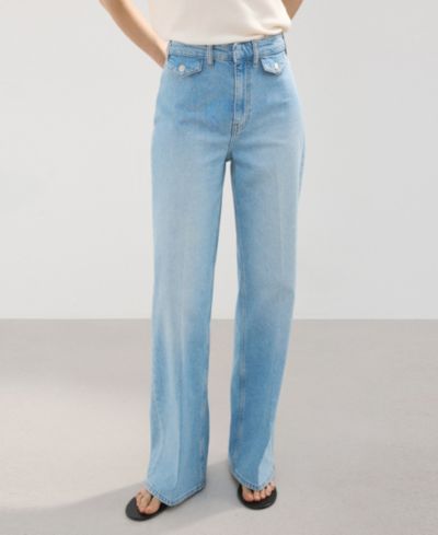 Mango Women's Pockets Wide-Leg Mid-Rise Jeans