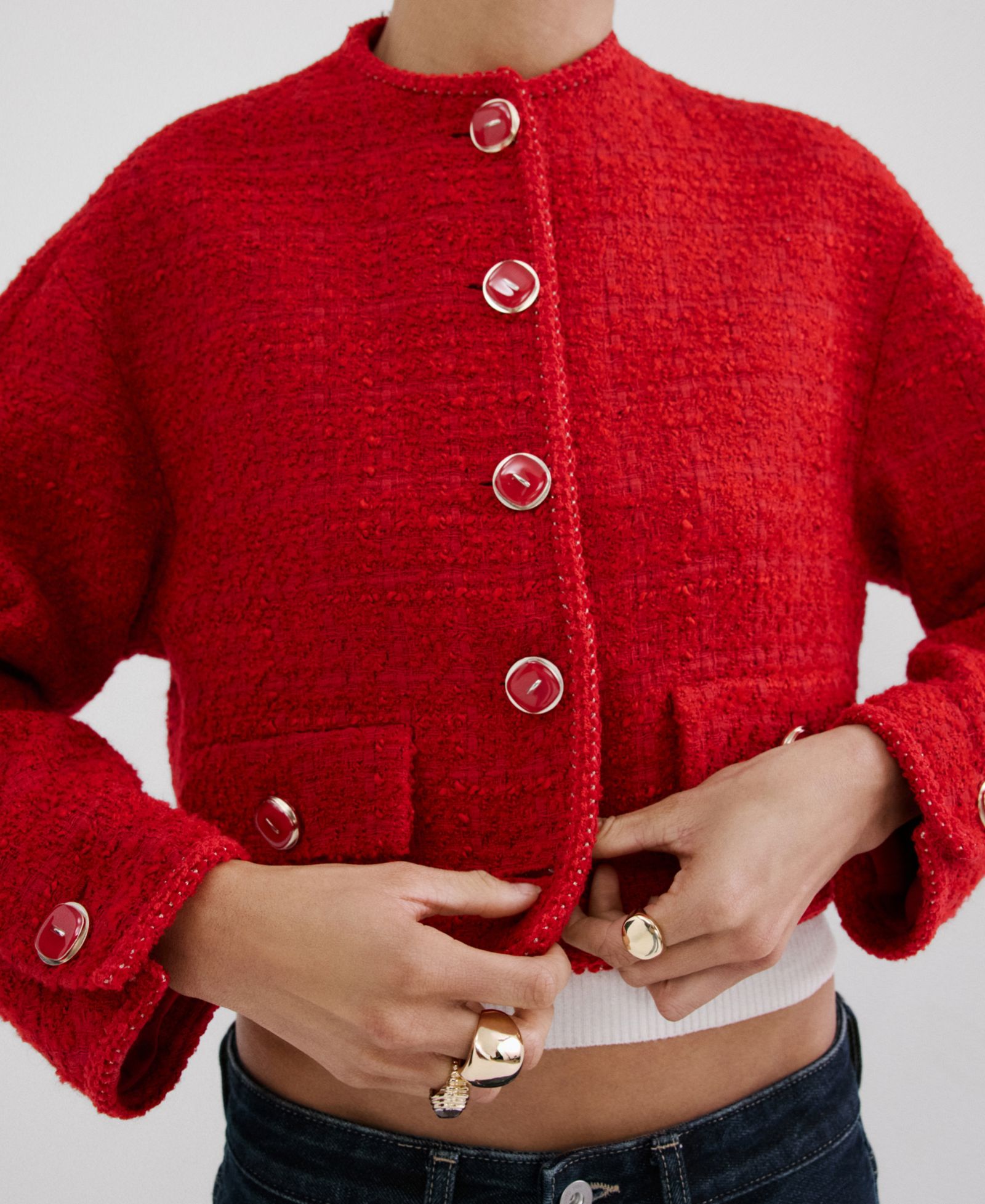 Mango Women's Jewel Buttons Tweed Jacket